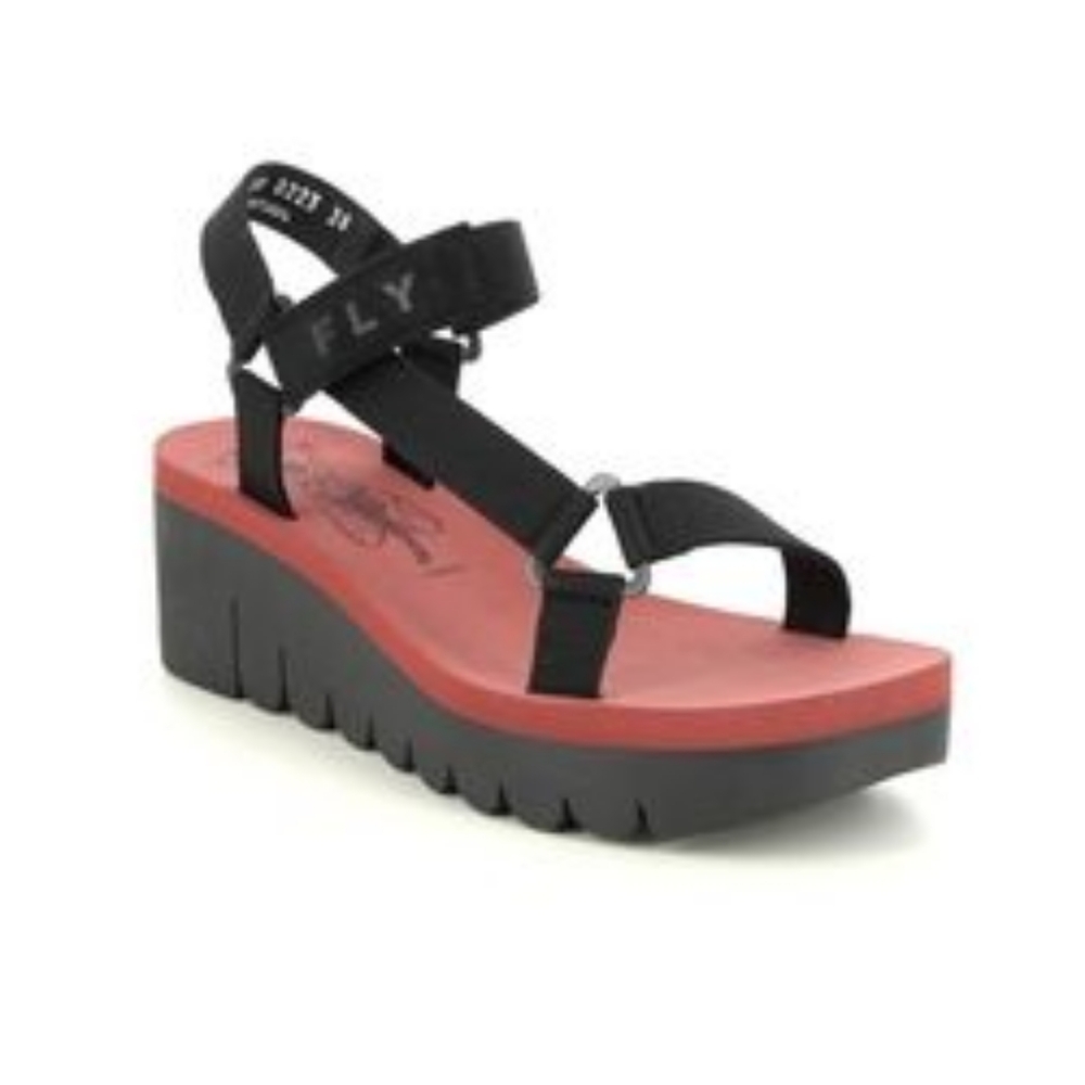 Size 38 Fly London Wedge Sandals in Black
